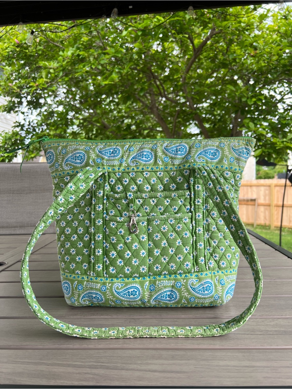 Vintage VERA BRADLEY Apple Green 2004 3 Pocket Villager Tote Floral